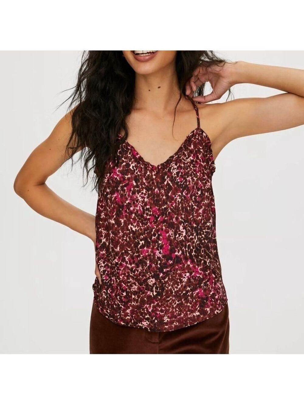 Wilfred Ruffle Camisole size XXS Floral Ptna Brown/E. Fuchsia